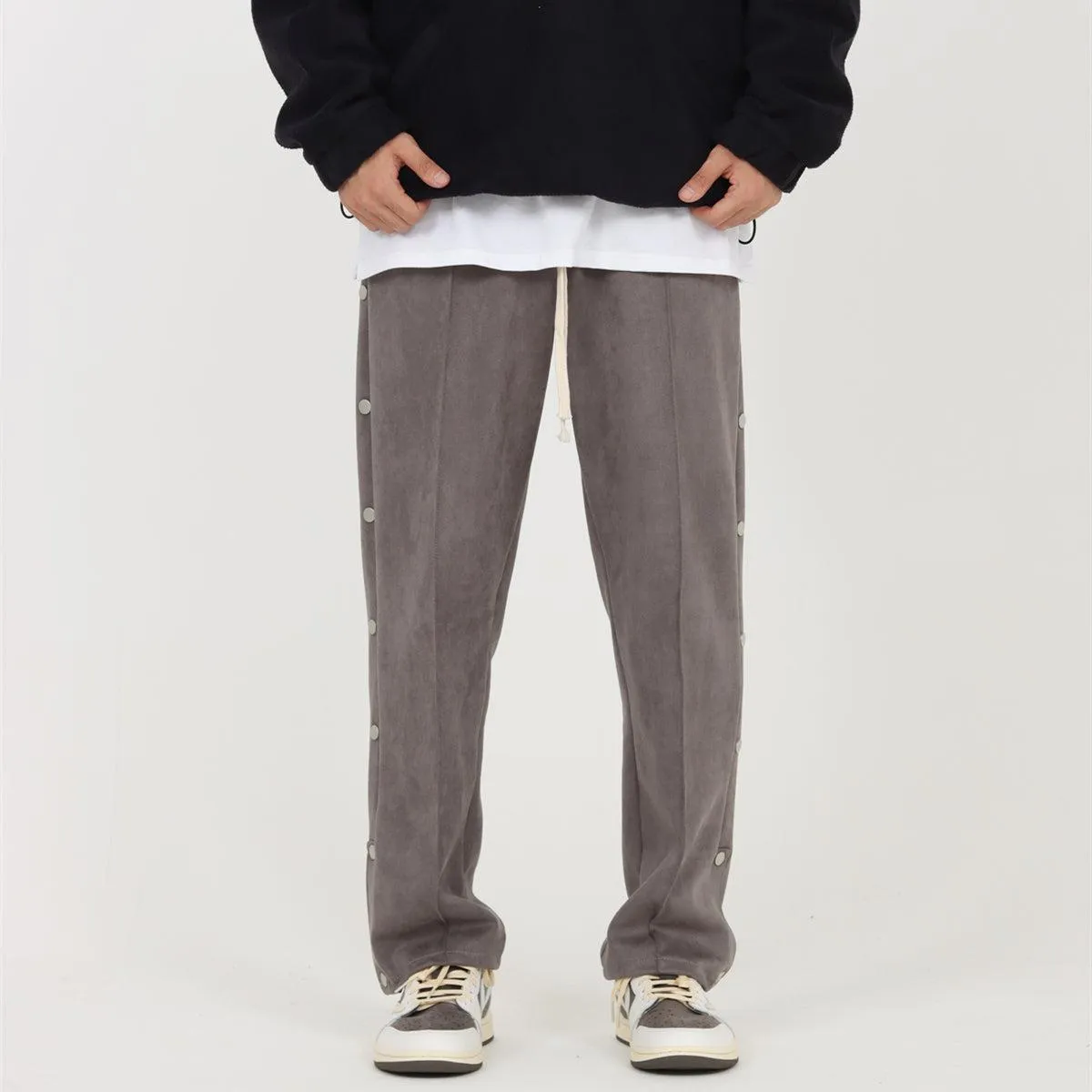 Side Buttons Suede Sport Pants