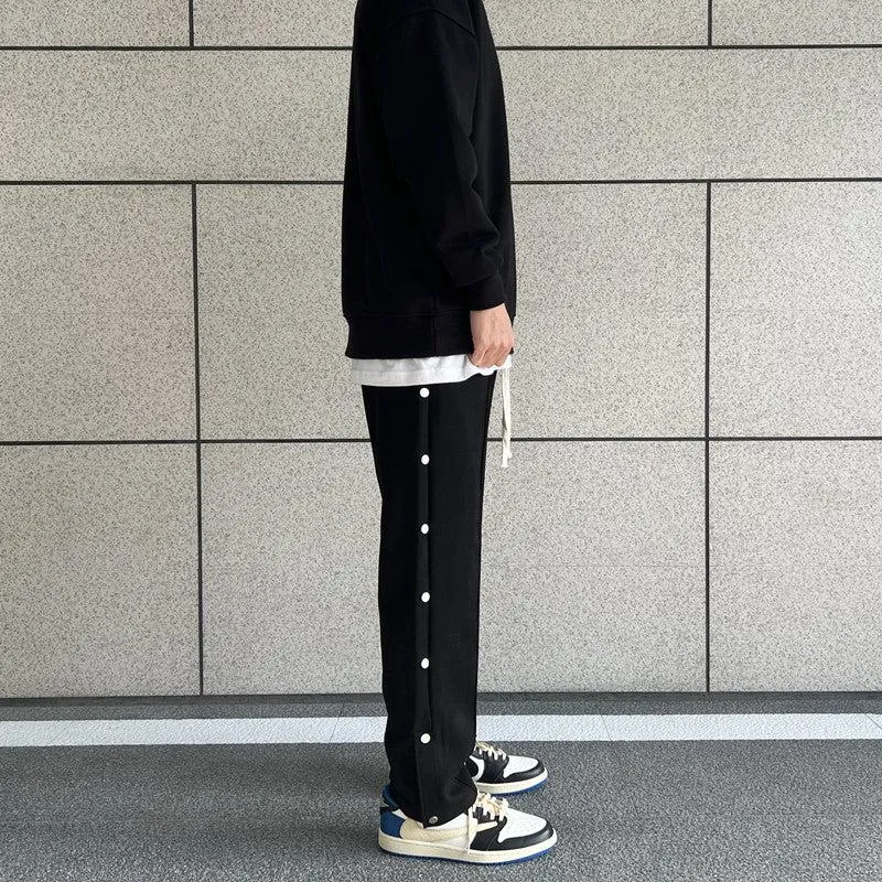 Side Buttons Suede Sport Pants