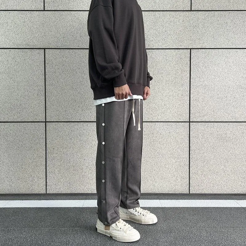 Side Buttons Suede Sport Pants