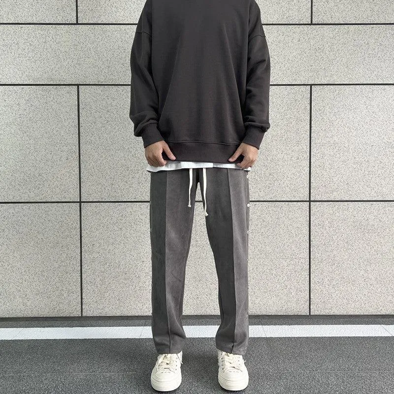Side Buttons Suede Sport Pants