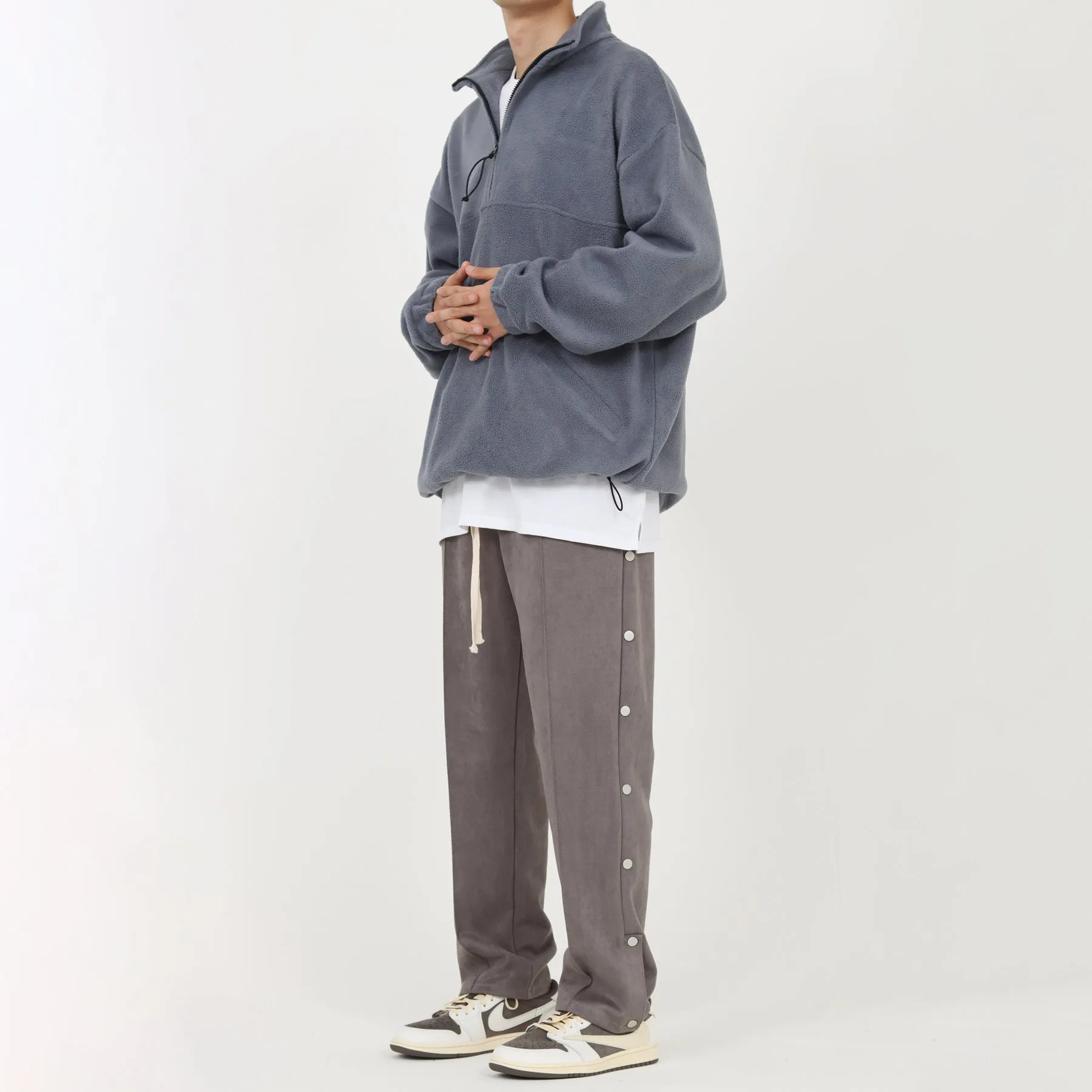 Side Buttons Suede Sport Pants