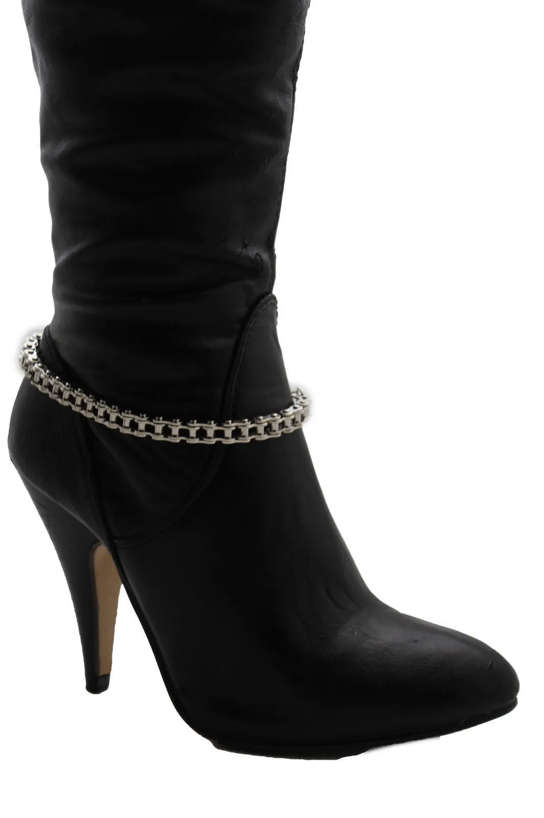 Silver Metal Boot Chains Bracelet Motorcycle Bling Anklet Charm Biker Shoe