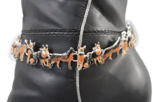 Silver Metal Chain Anklet Heel Shoe Brown Dogs Pet Charm Jewelry Boot Bracelet