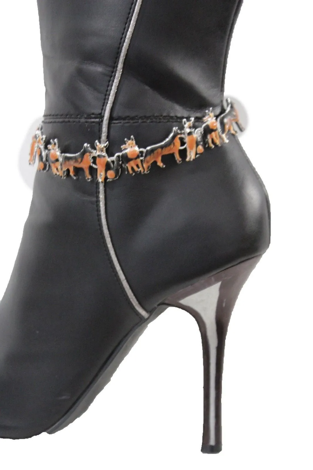 Silver Metal Chain Anklet Heel Shoe Brown Dogs Pet Charm Jewelry Boot Bracelet