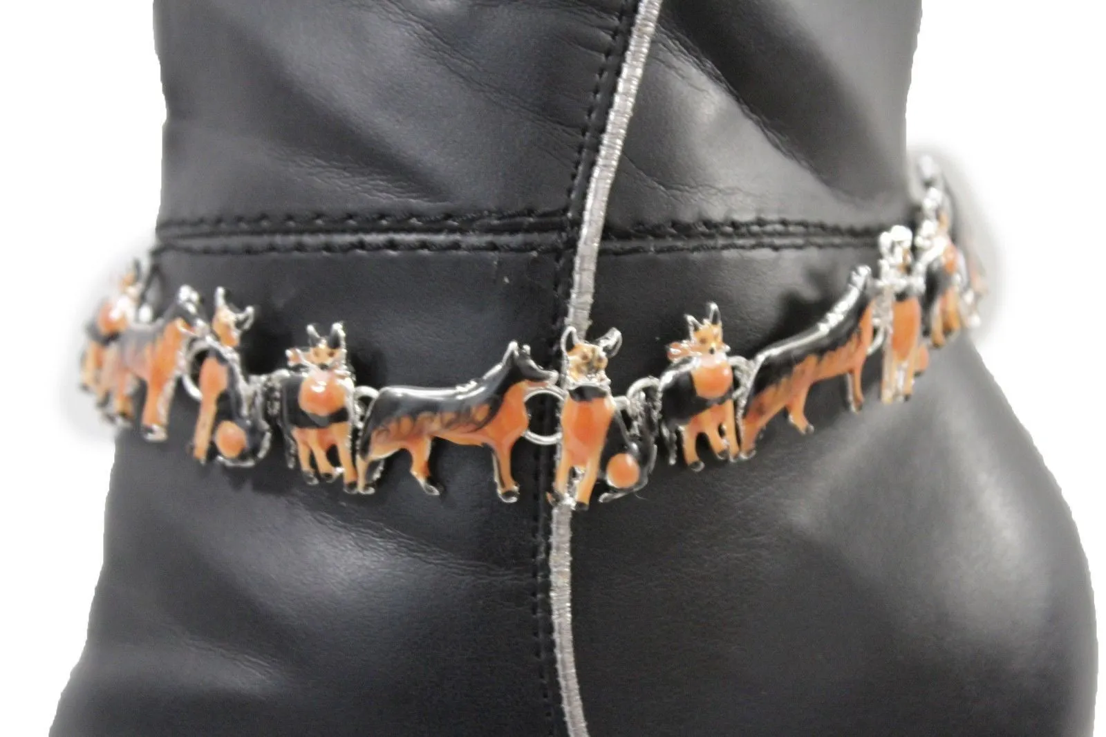Silver Metal Chain Anklet Heel Shoe Brown Dogs Pet Charm Jewelry Boot Bracelet