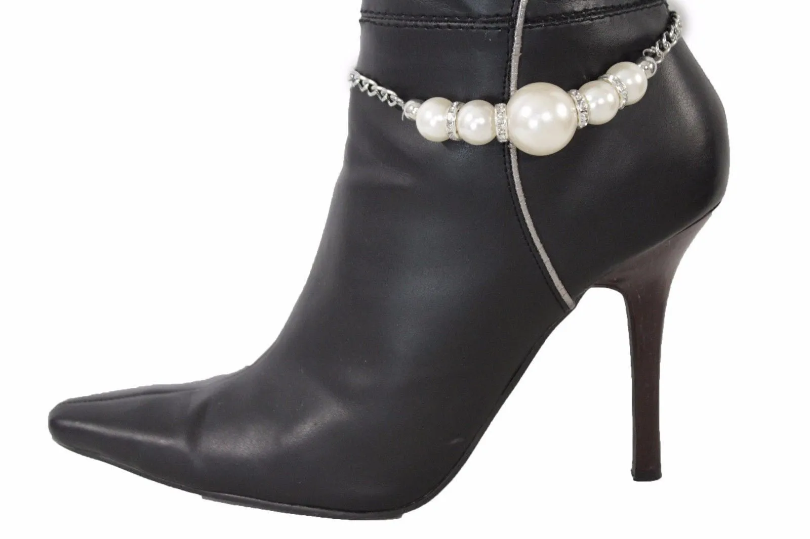 Silver Metal Chain Anklet Shoe Pearl Balls Charm Unique Boot Bracelet