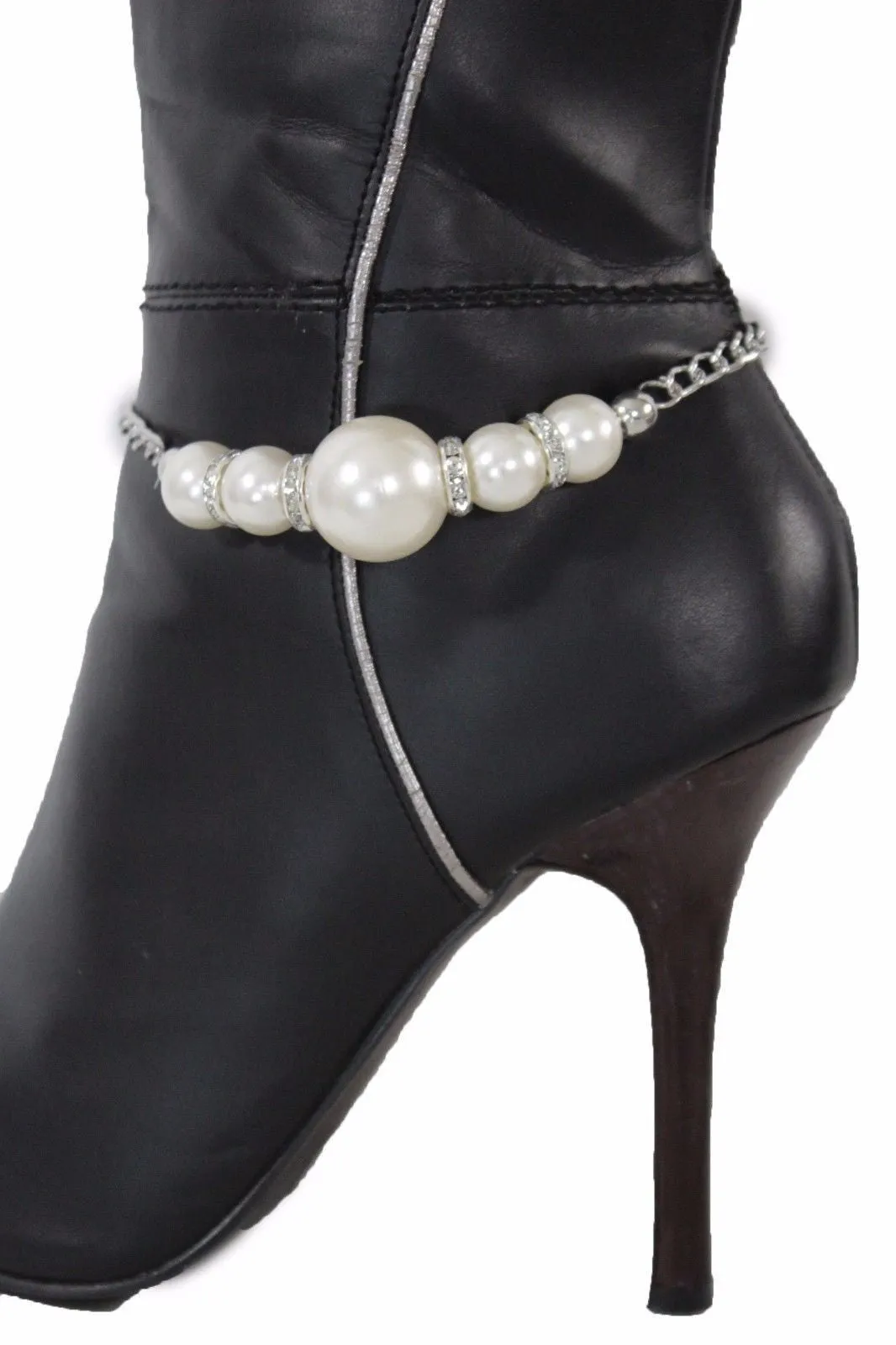 Silver Metal Chain Anklet Shoe Pearl Balls Charm Unique Boot Bracelet