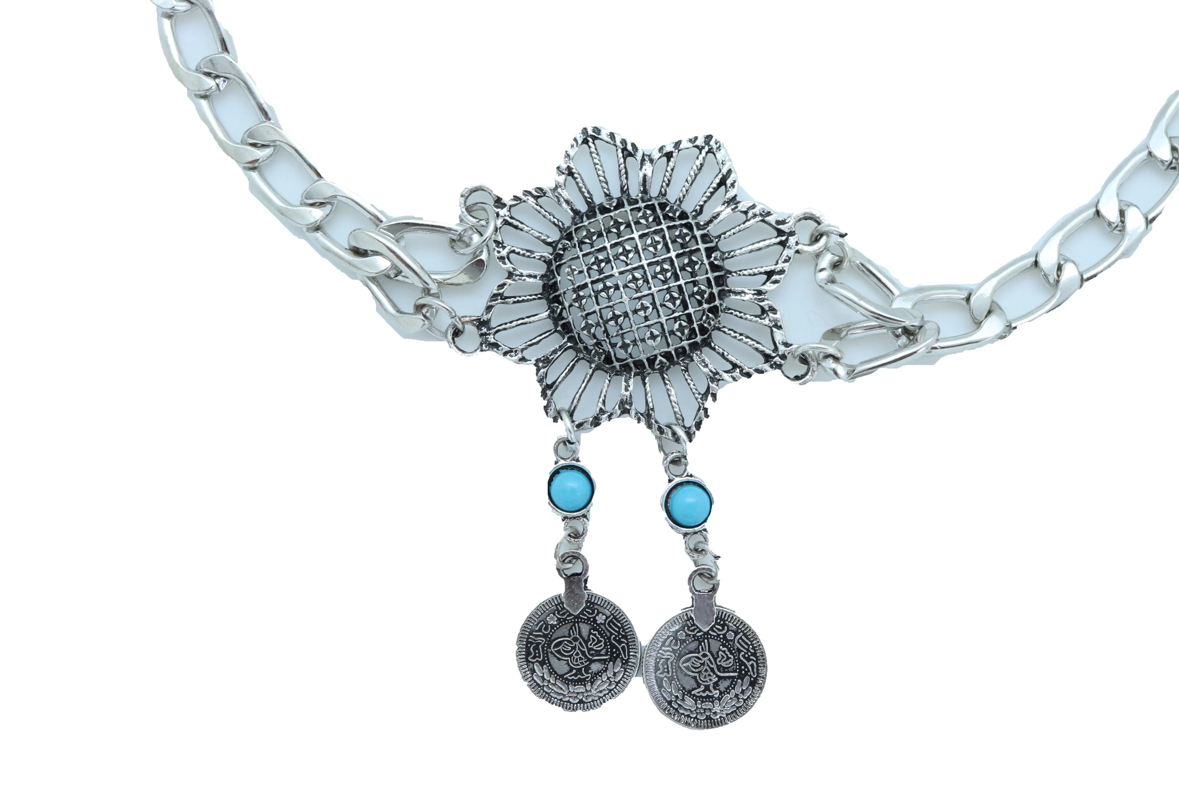 Silver Metal Chain Boot Bracelet Anklet Shoe Sun Flower Coin Charm Jewelry