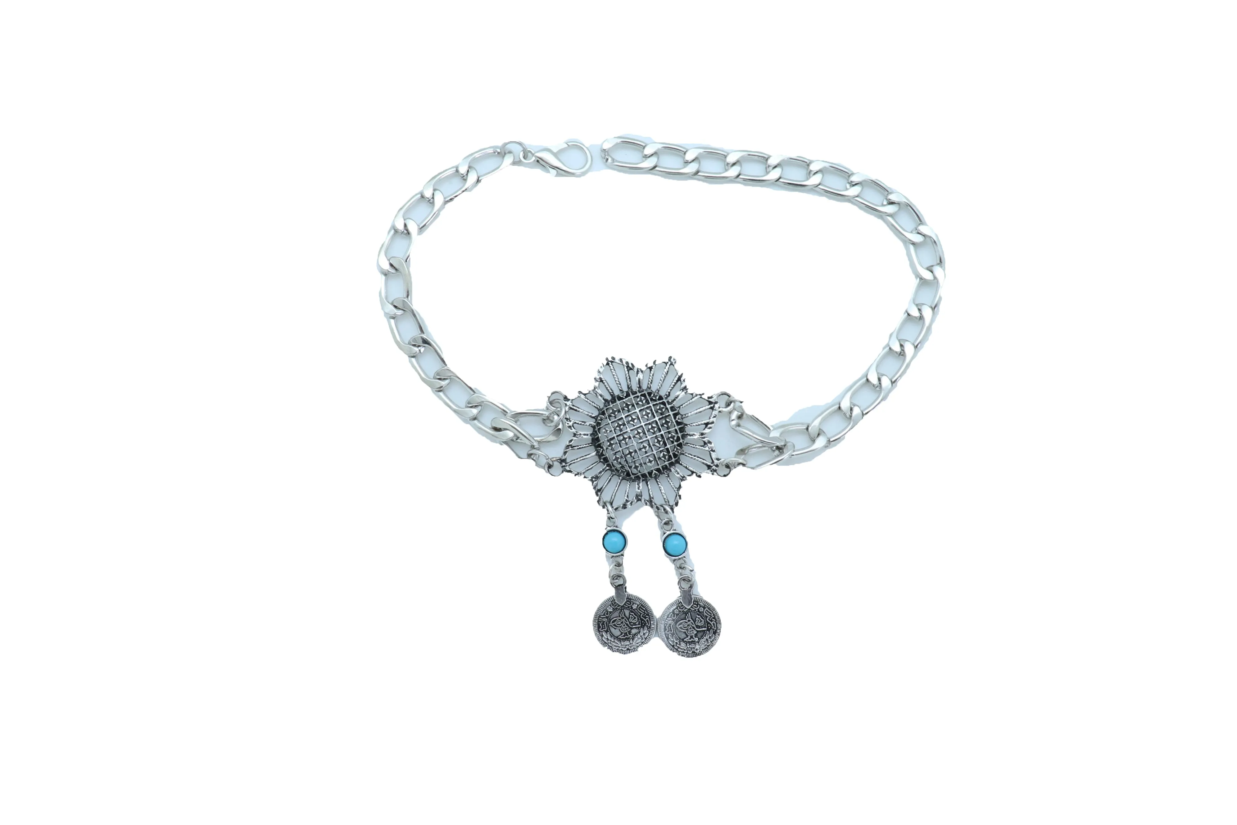 Silver Metal Chain Boot Bracelet Anklet Shoe Sun Flower Coin Charm Jewelry