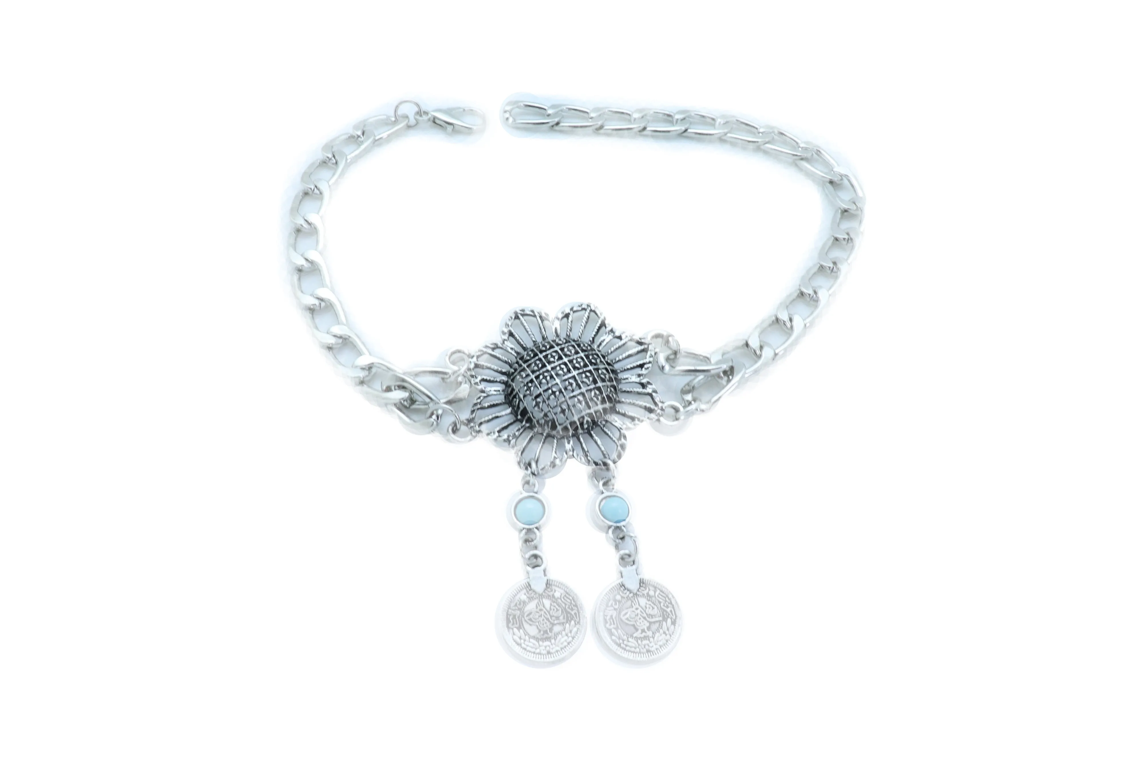 Silver Metal Chain Boot Bracelet Anklet Shoe Sun Flower Coin Charm Jewelry