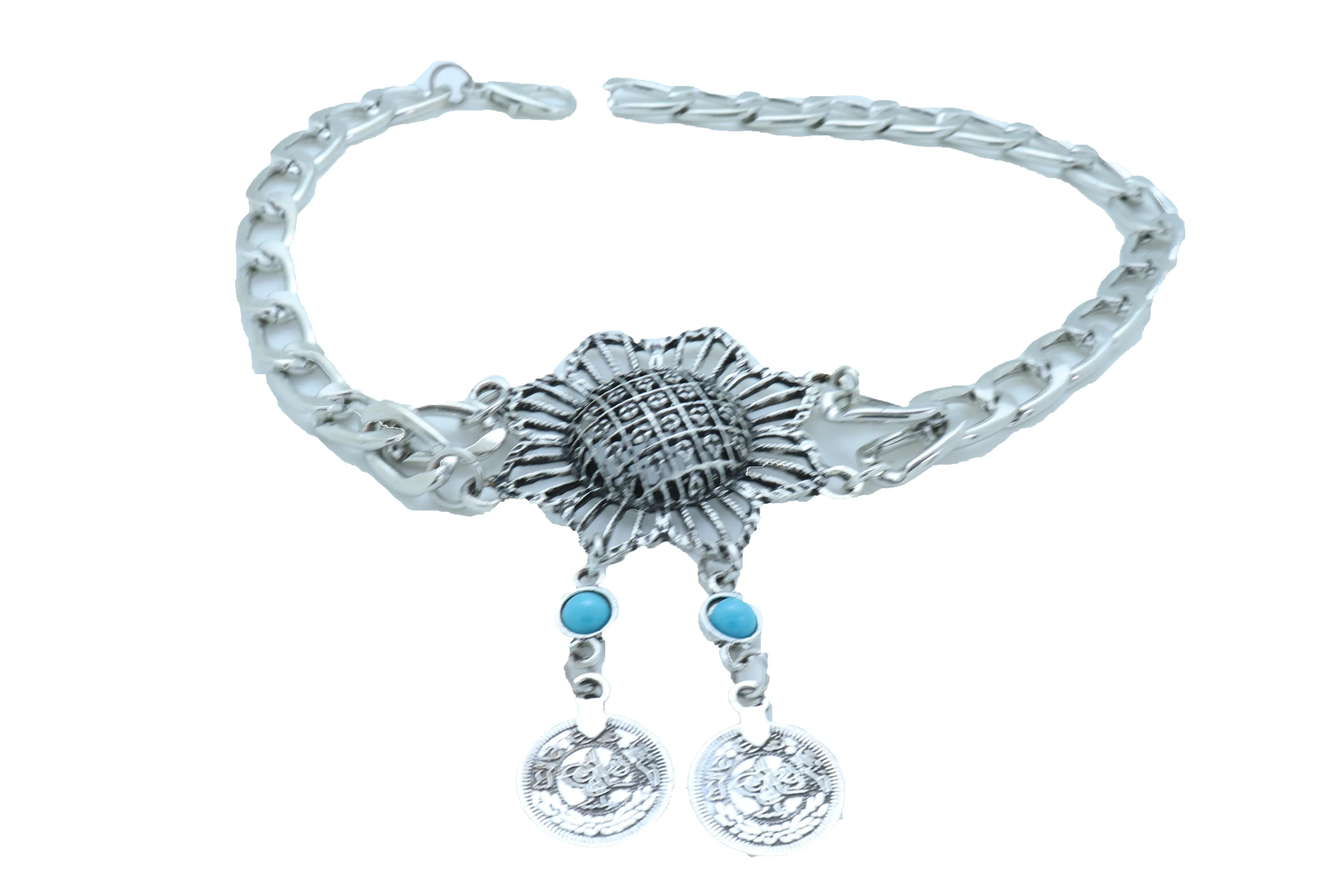 Silver Metal Chain Boot Bracelet Anklet Shoe Sun Flower Coin Charm Jewelry