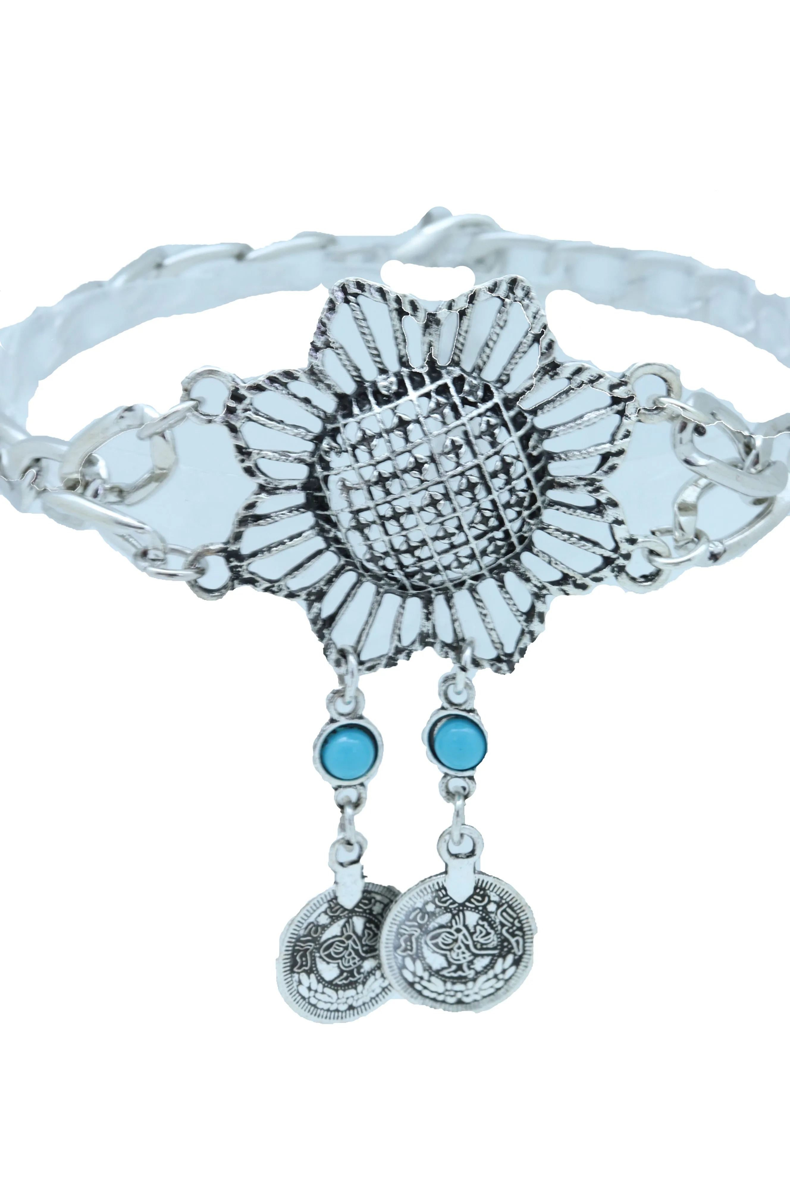 Silver Metal Chain Boot Bracelet Anklet Shoe Sun Flower Coin Charm Jewelry