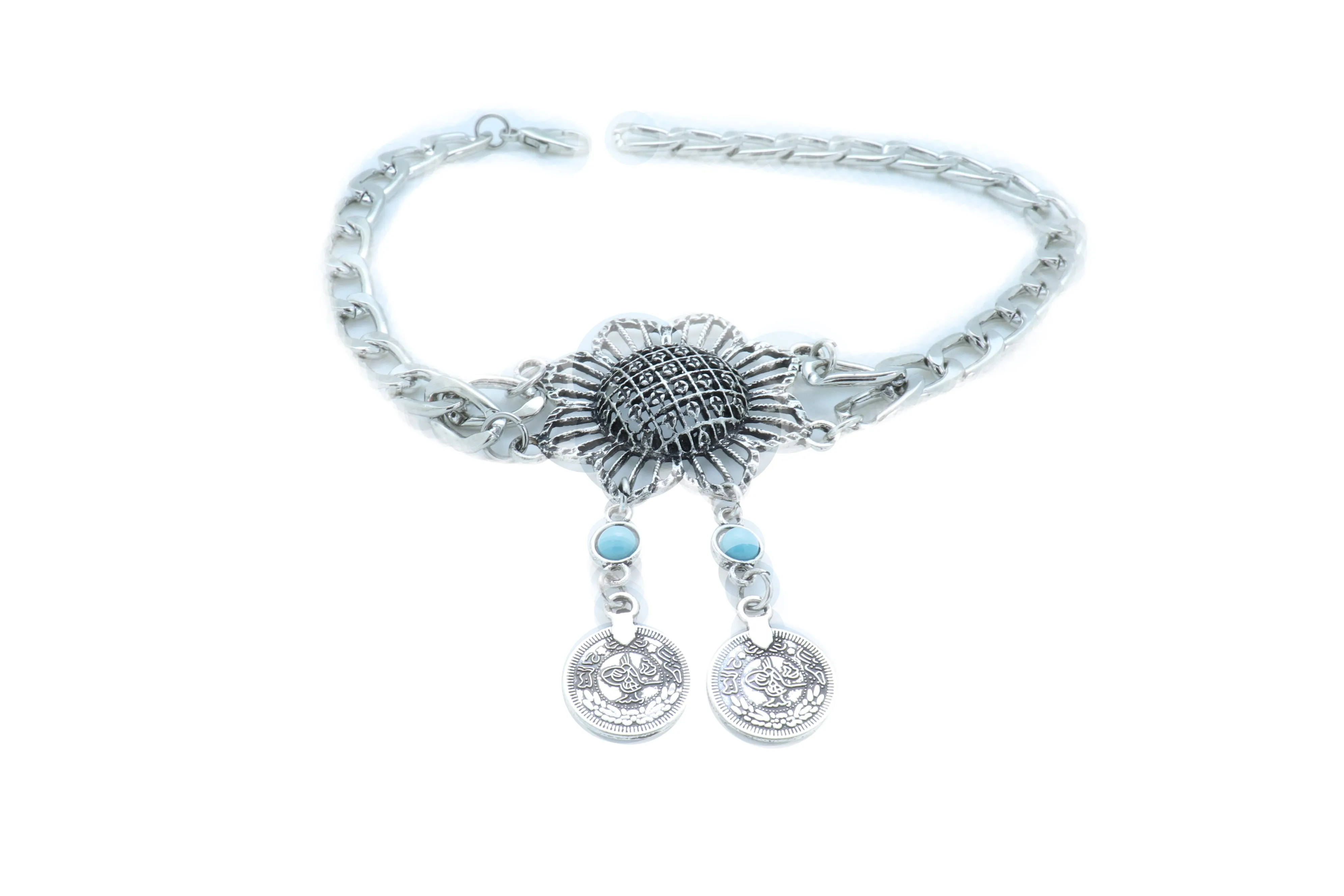 Silver Metal Chain Boot Bracelet Anklet Shoe Sun Flower Coin Charm Jewelry