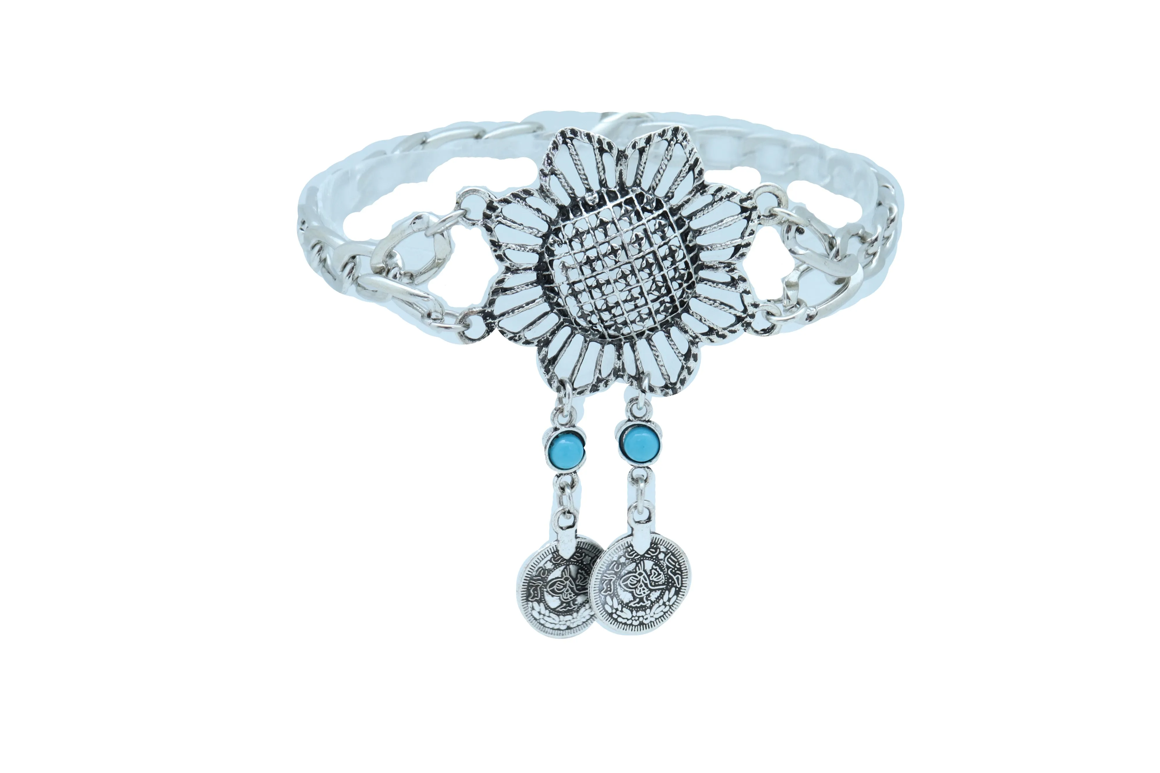 Silver Metal Chain Boot Bracelet Anklet Shoe Sun Flower Coin Charm Jewelry