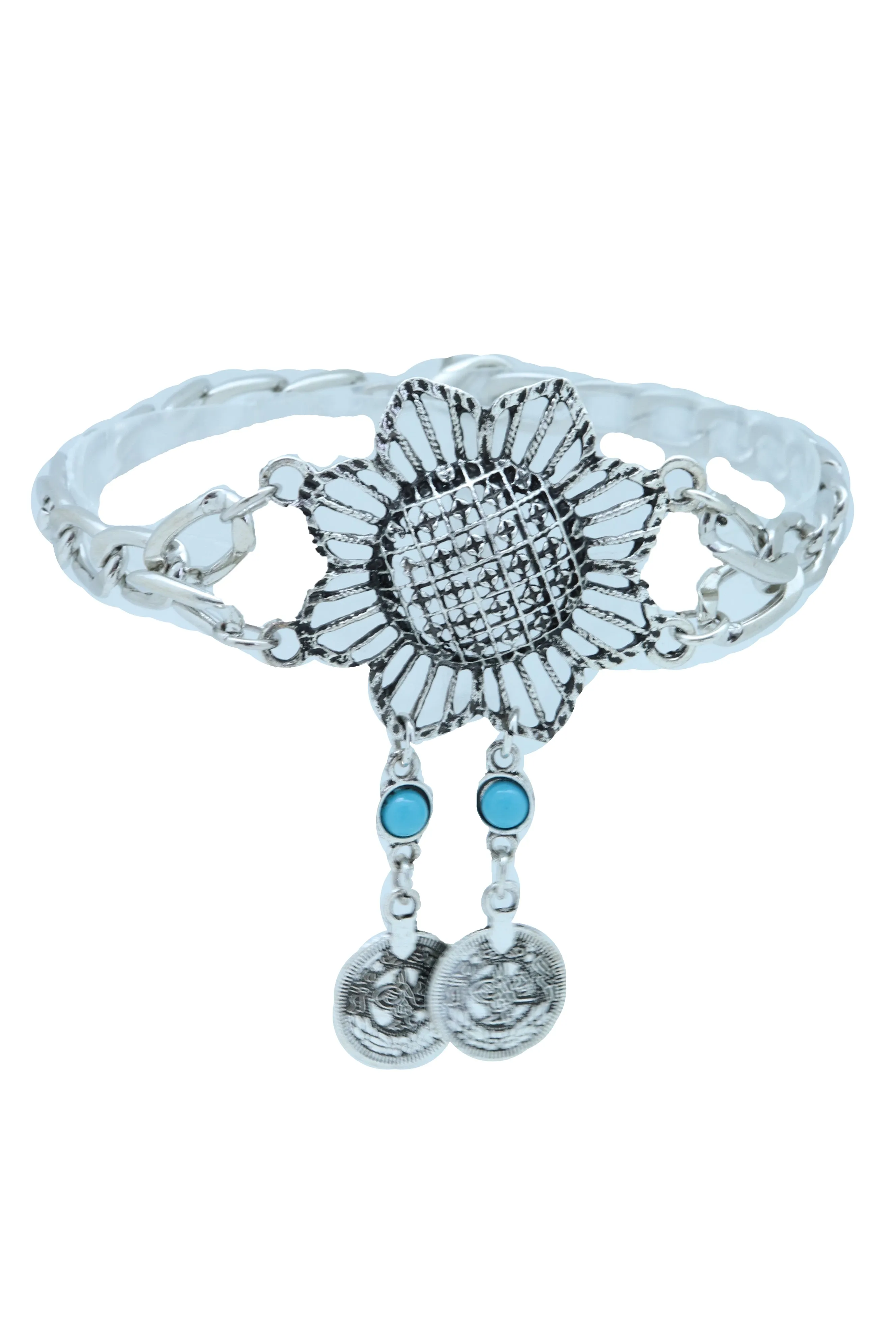 Silver Metal Chain Boot Bracelet Anklet Shoe Sun Flower Coin Charm Jewelry