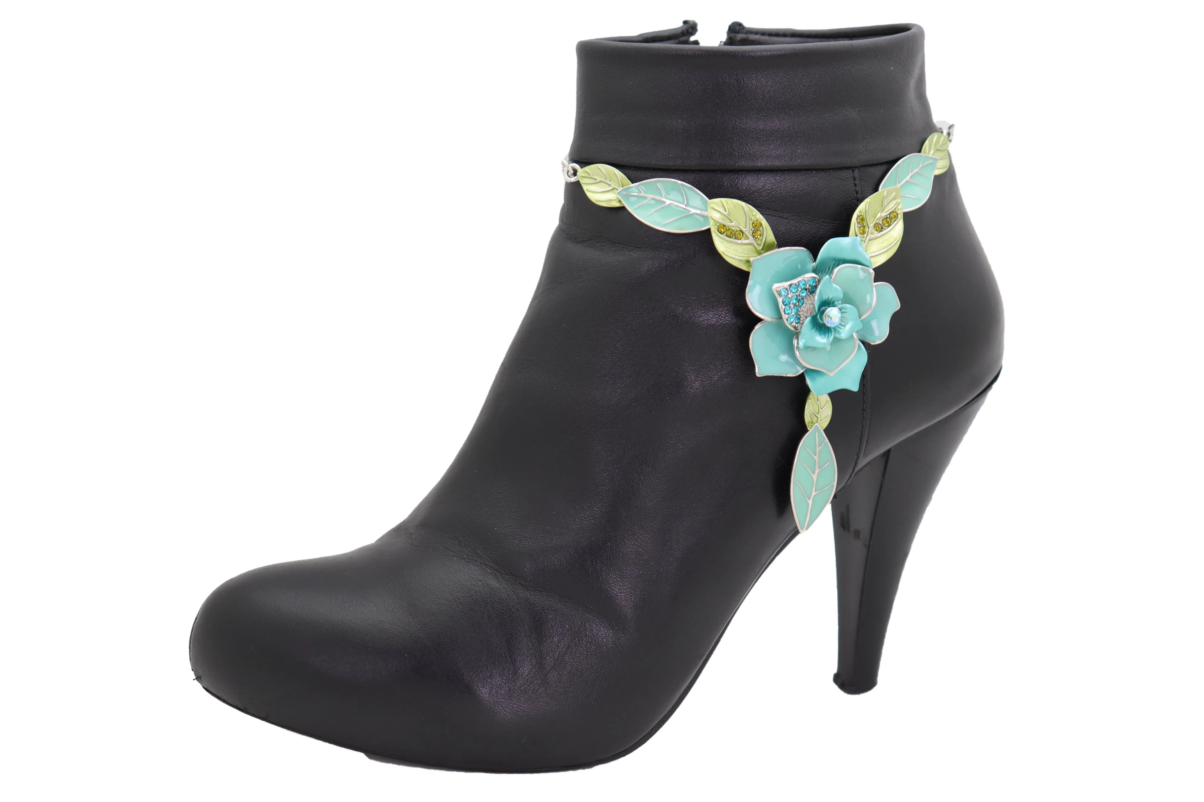 Silver Metal Chain Boot Bracelet Shoe Anklet Baby Bling Blue Flower Charm
