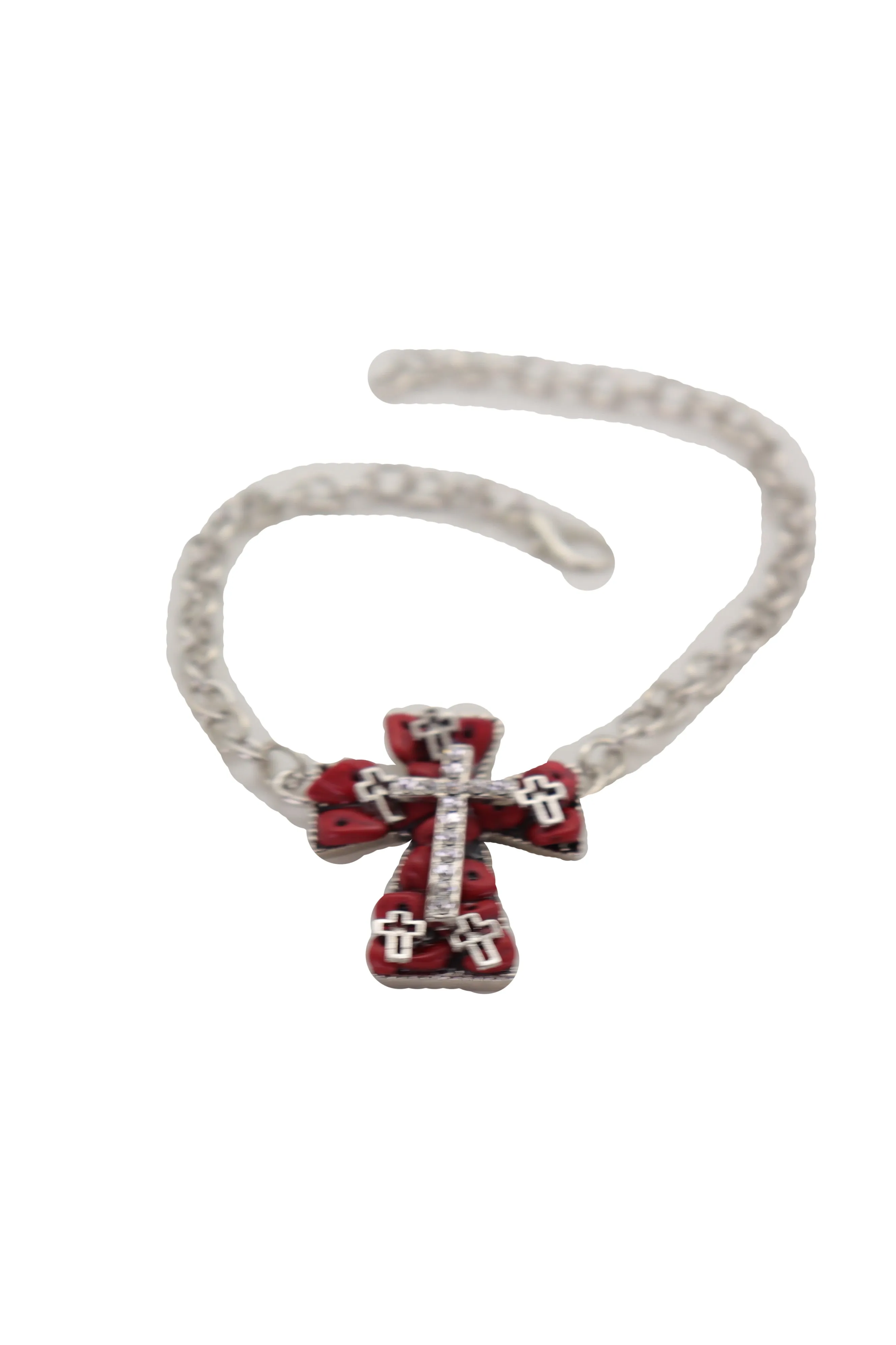 Silver Metal Chain Boot Bracelet Shoe Anklet Red Cross Charm