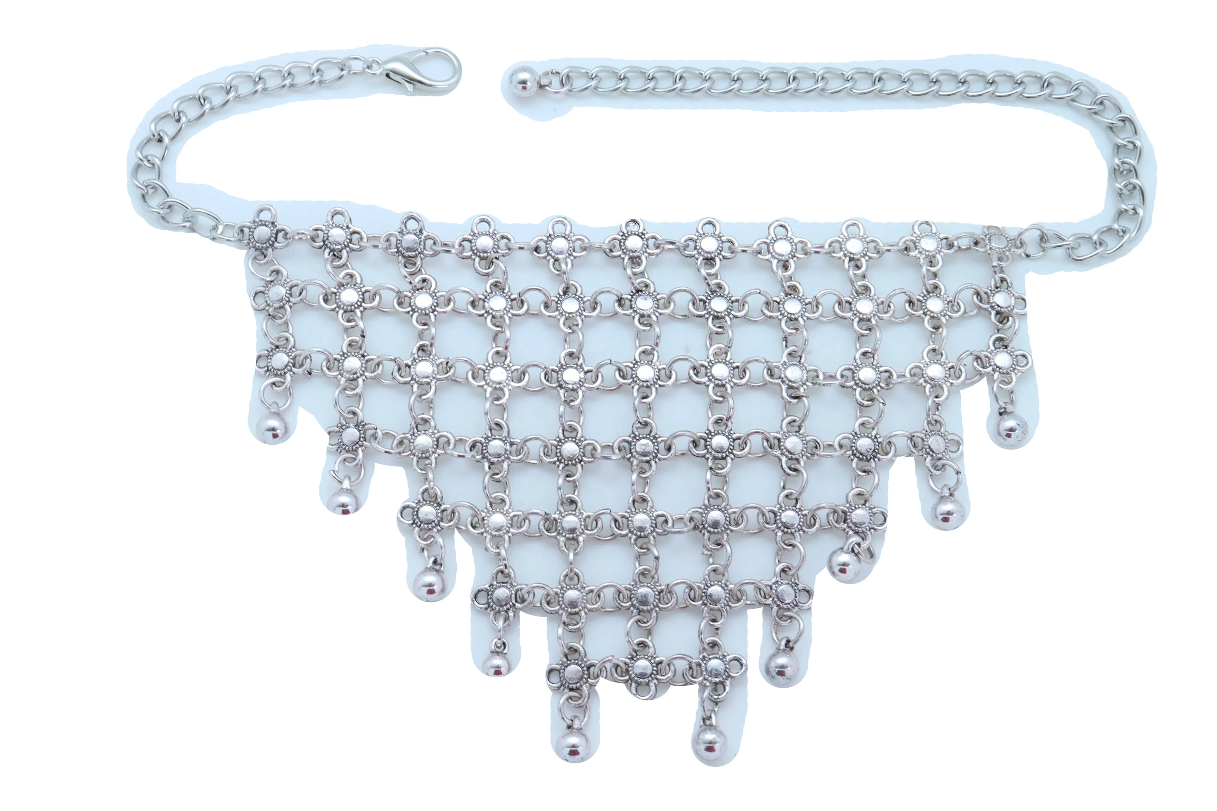 Silver Metal Chain Boot Bracelet Shoe Flower Net Charm Western Anklet Bell