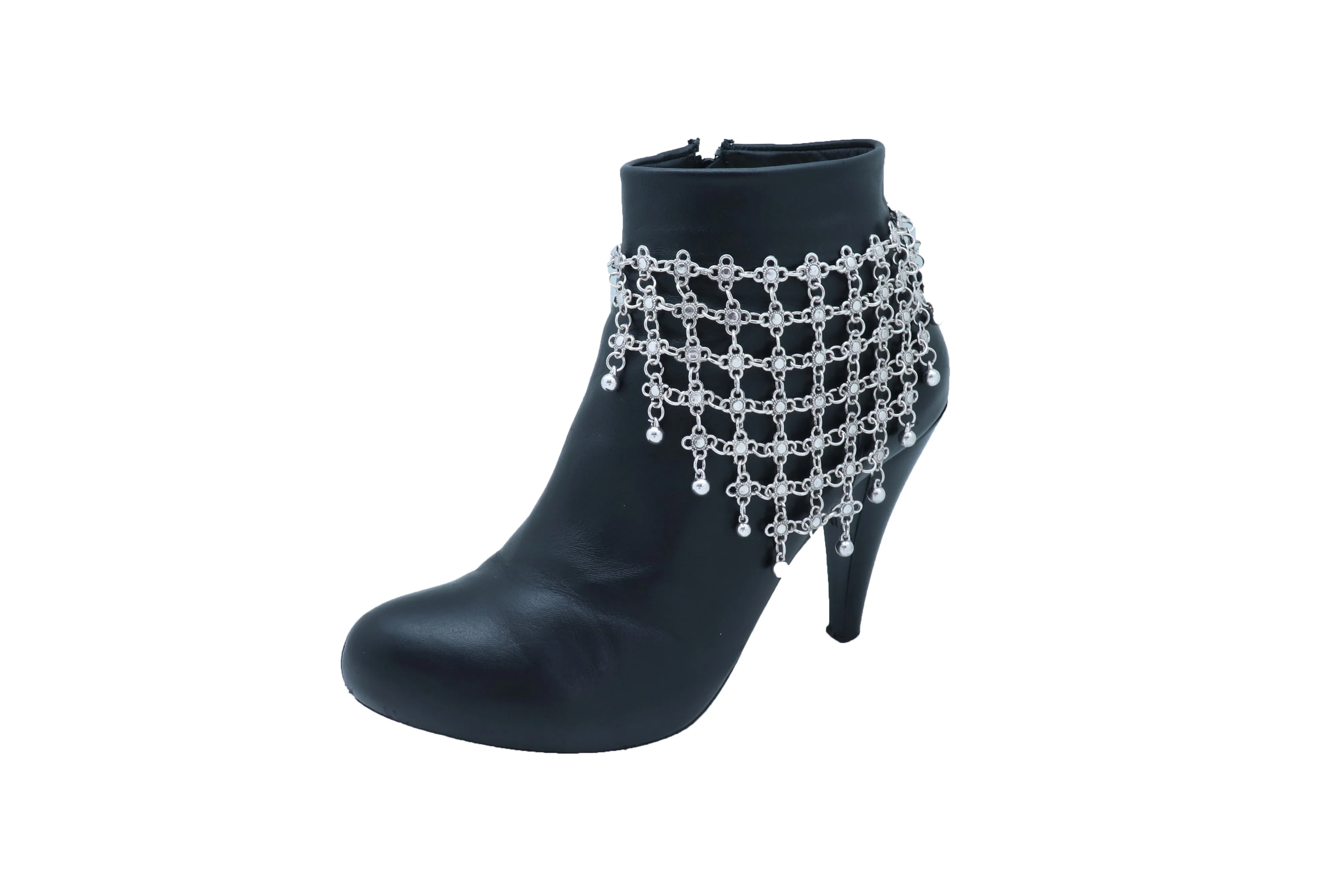 Silver Metal Chain Boot Bracelet Shoe Flower Net Charm Western Anklet Bell