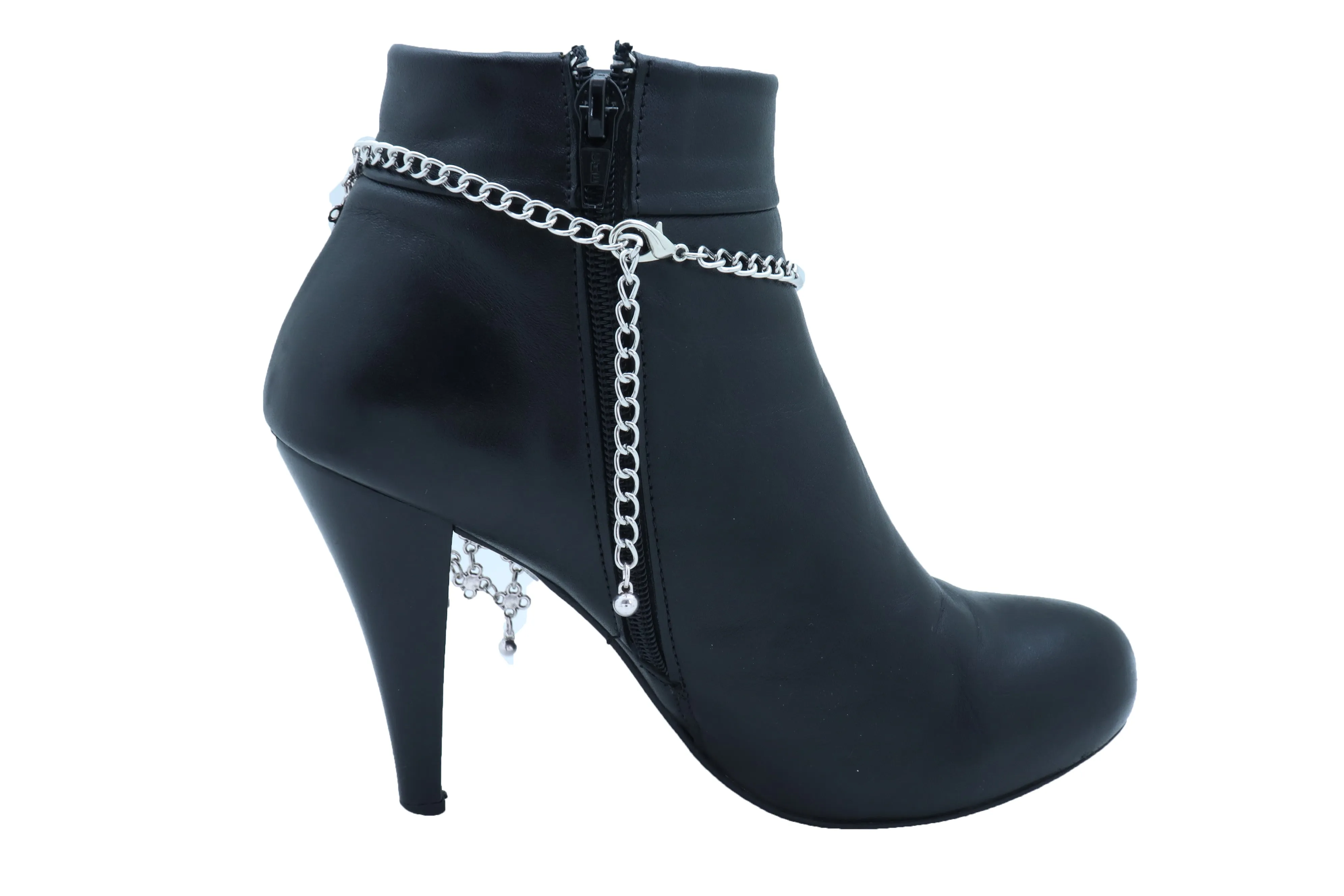 Silver Metal Chain Boot Bracelet Shoe Flower Net Charm Western Anklet Bell