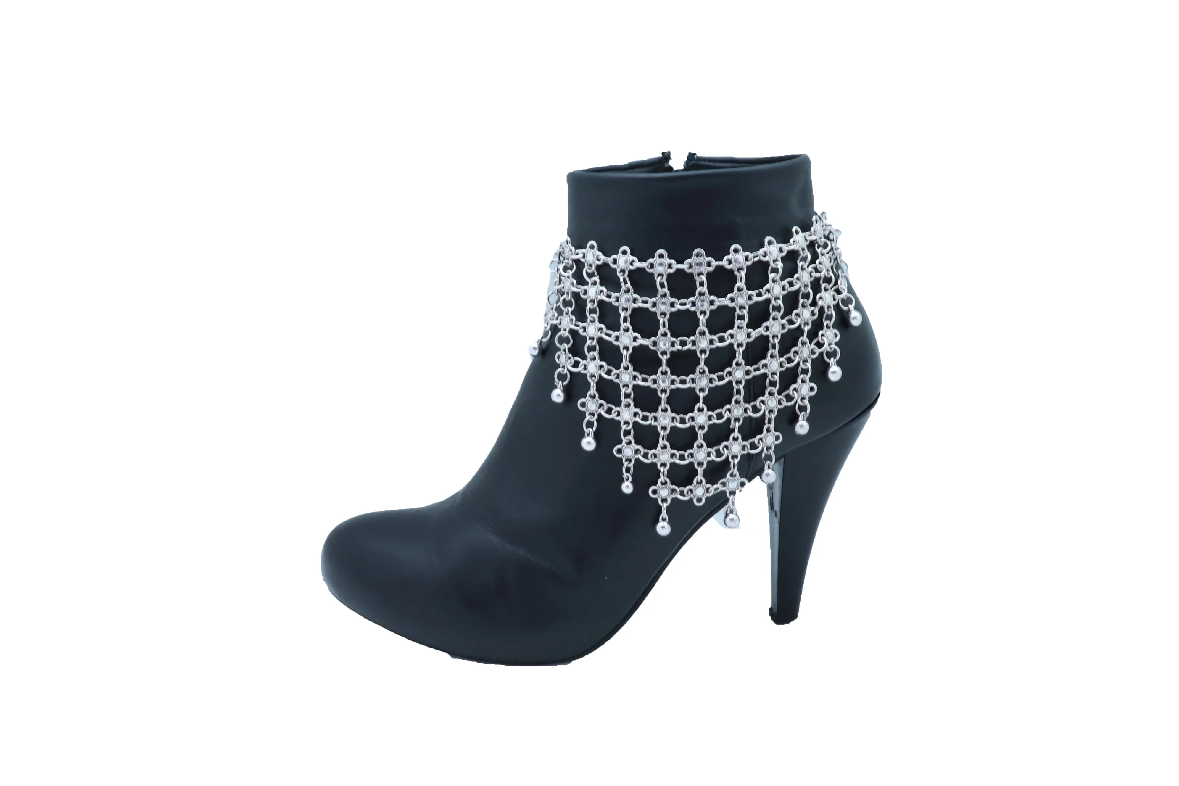 Silver Metal Chain Boot Bracelet Shoe Flower Net Charm Western Anklet Bell