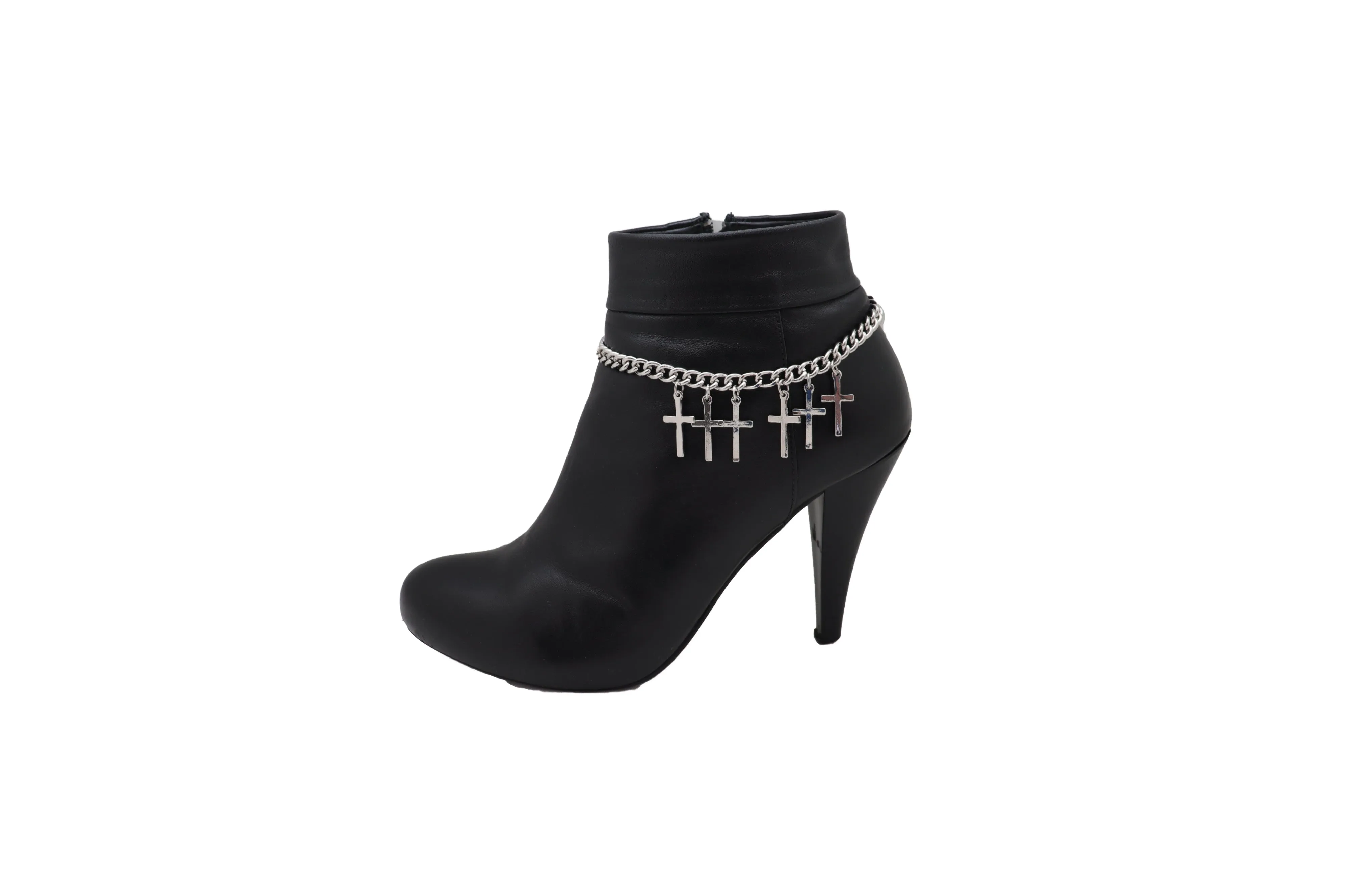 Silver Metal Chain Western Boot Bracelet Cross Charm Shoe
