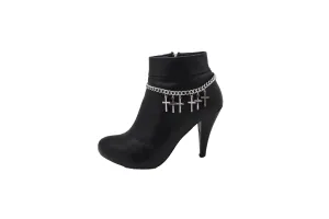 Silver Metal Chain Western Boot Bracelet Cross Charm Shoe