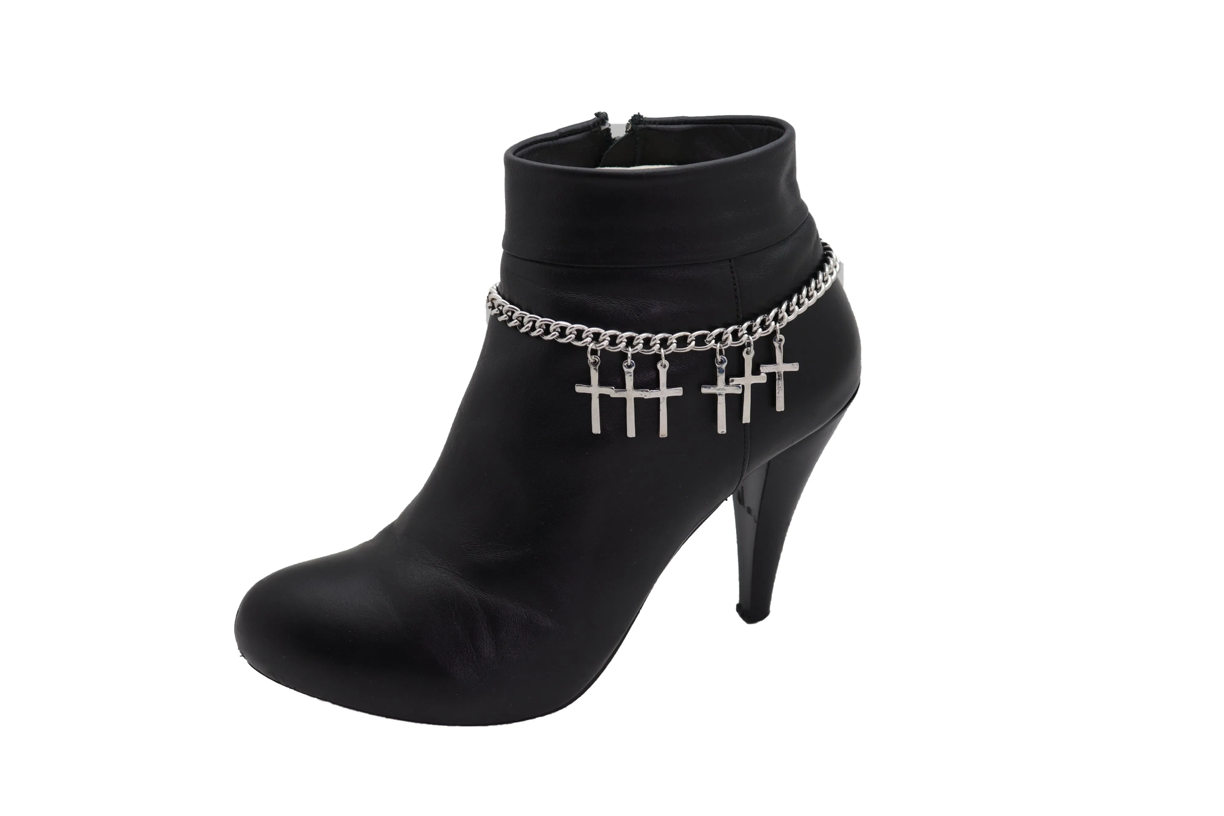 Silver Metal Chain Western Boot Bracelet Cross Charm Shoe