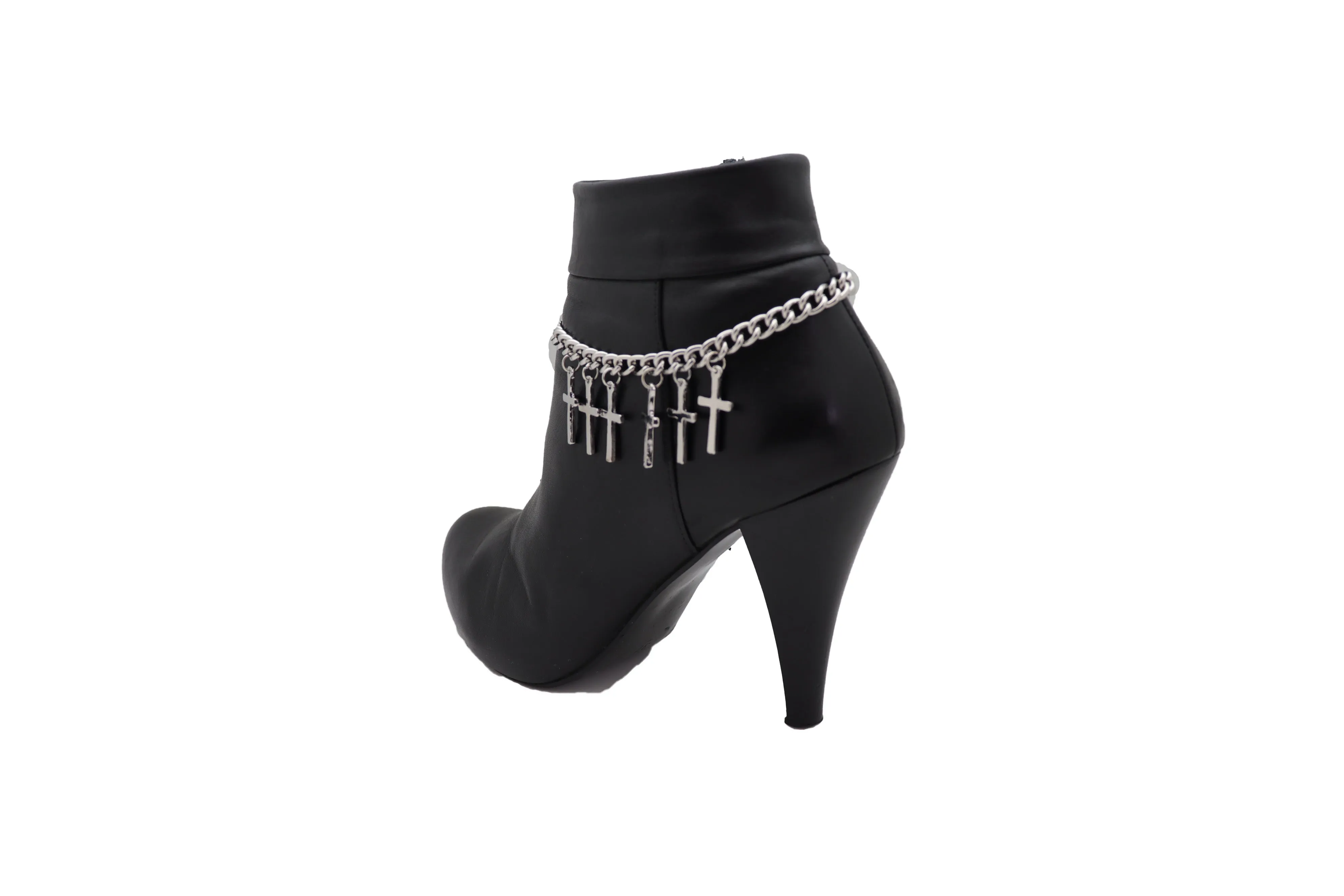 Silver Metal Chain Western Boot Bracelet Cross Charm Shoe