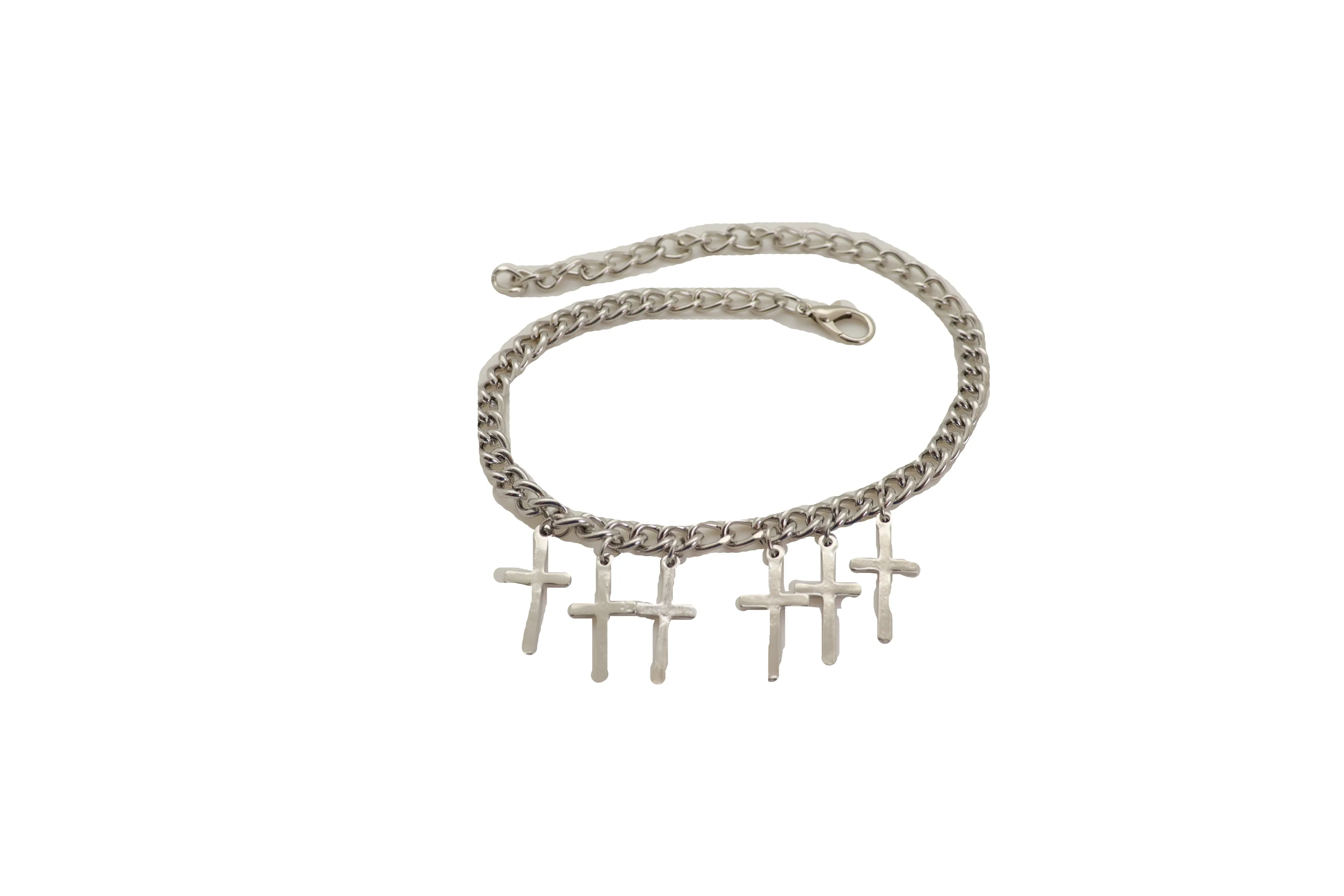 Silver Metal Chain Western Boot Bracelet Cross Charm Shoe