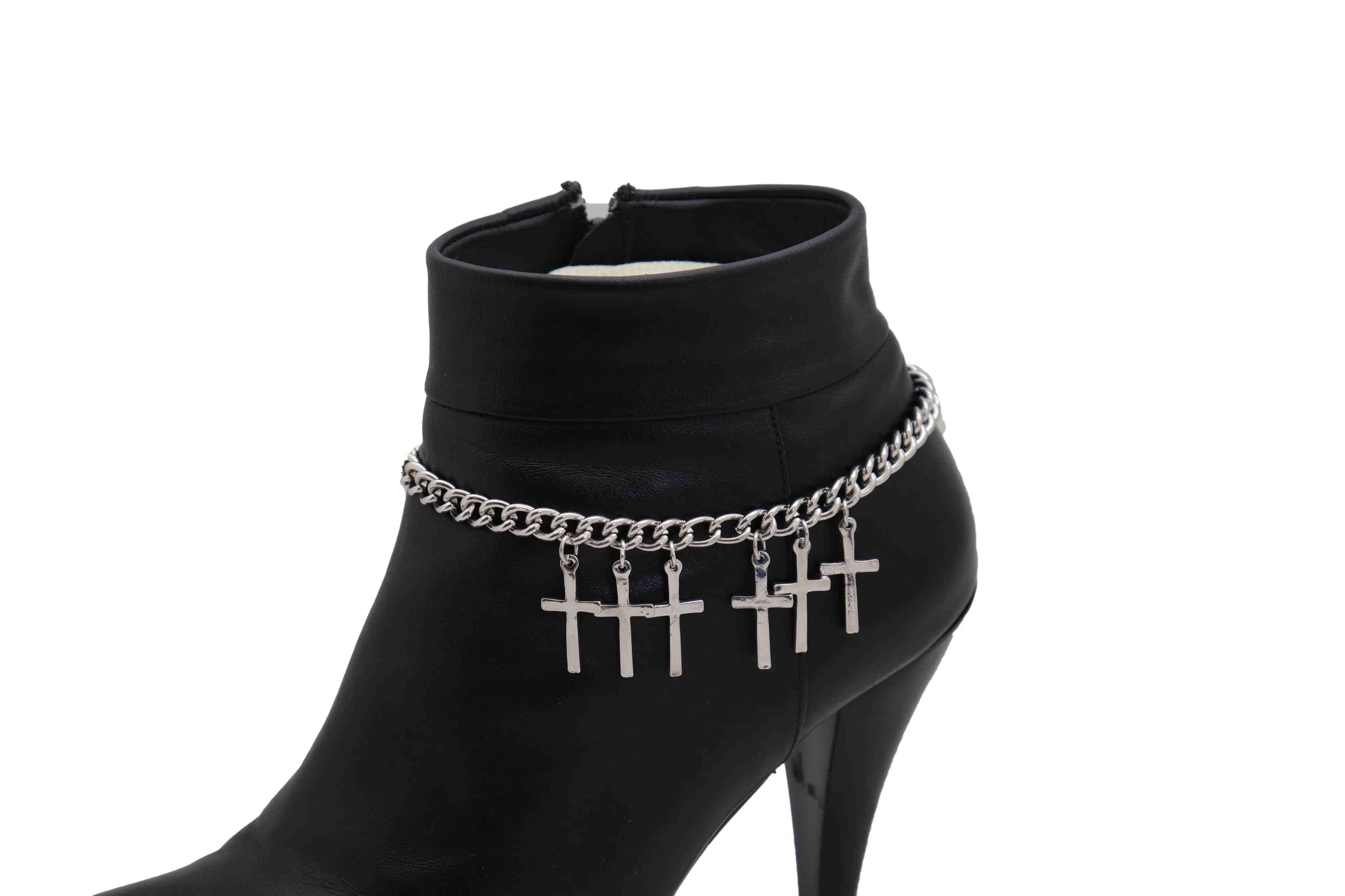 Silver Metal Chain Western Boot Bracelet Cross Charm Shoe