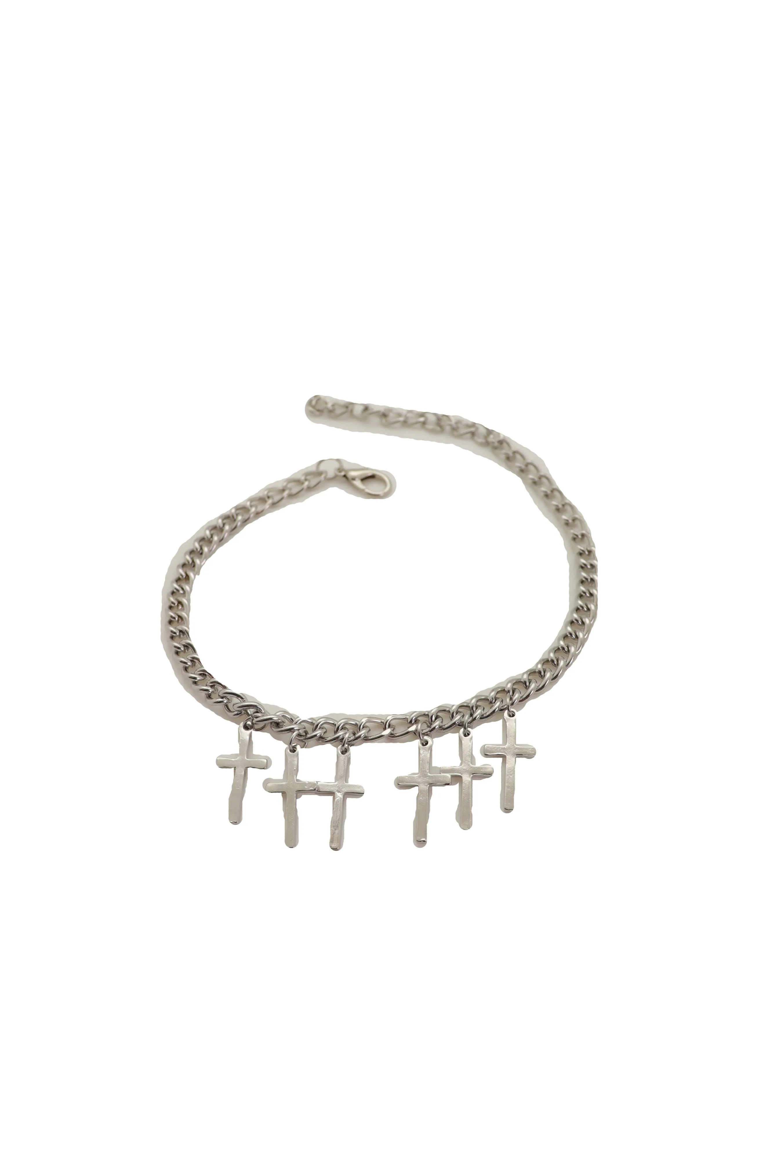Silver Metal Chain Western Boot Bracelet Cross Charm Shoe