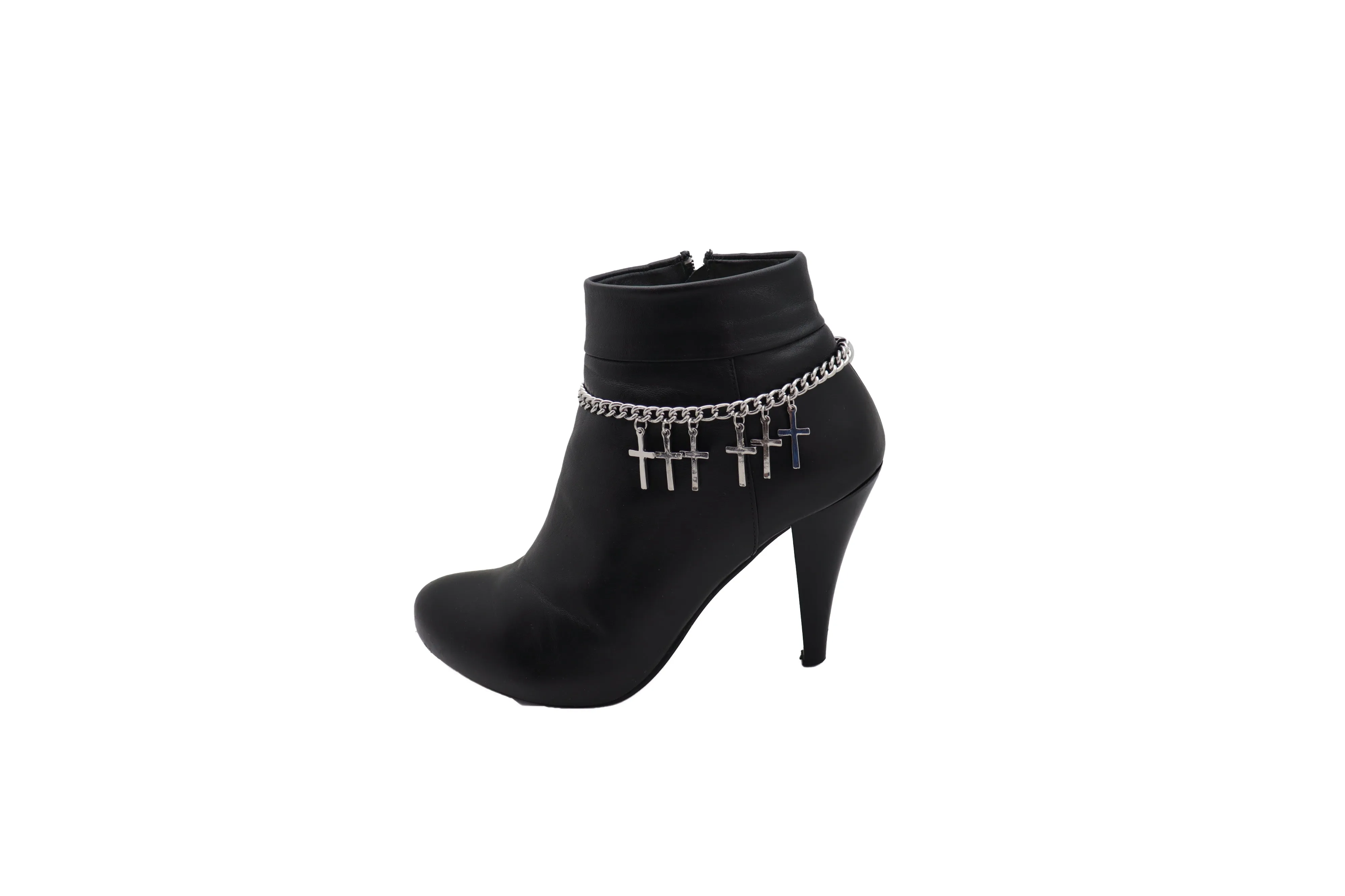 Silver Metal Chain Western Boot Bracelet Cross Charm Shoe