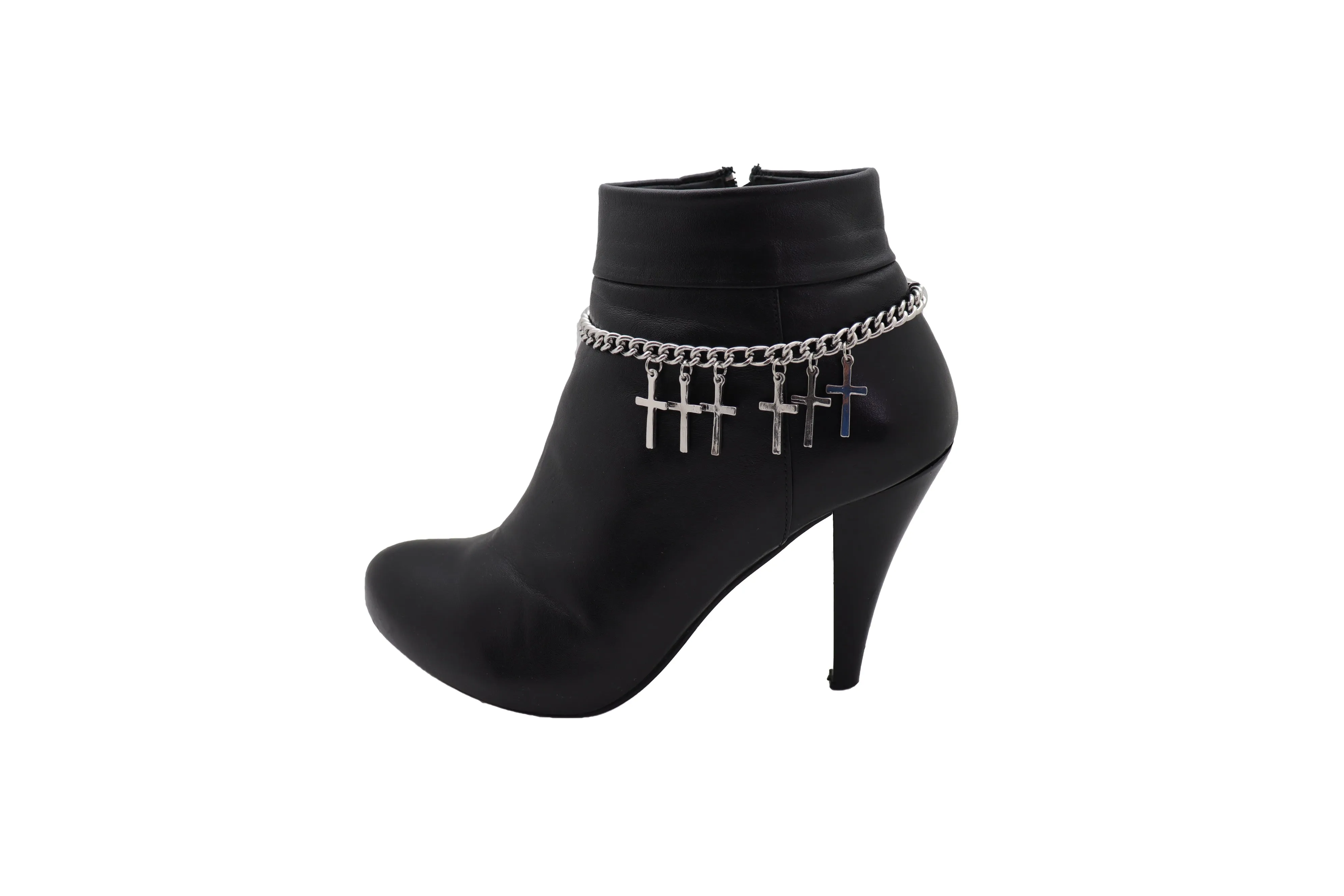 Silver Metal Chain Western Boot Bracelet Cross Charm Shoe