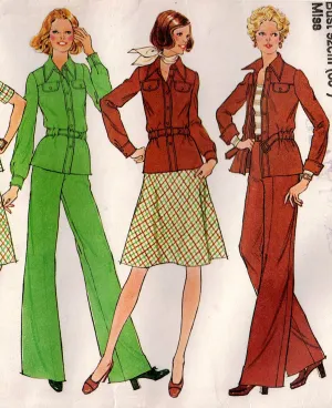 Simplicity 7054 Womens Safari Style Shirt Jacket Skirt & Flares 1970s Vintage Sewing Pattern Size 14 Bust 36 Inches