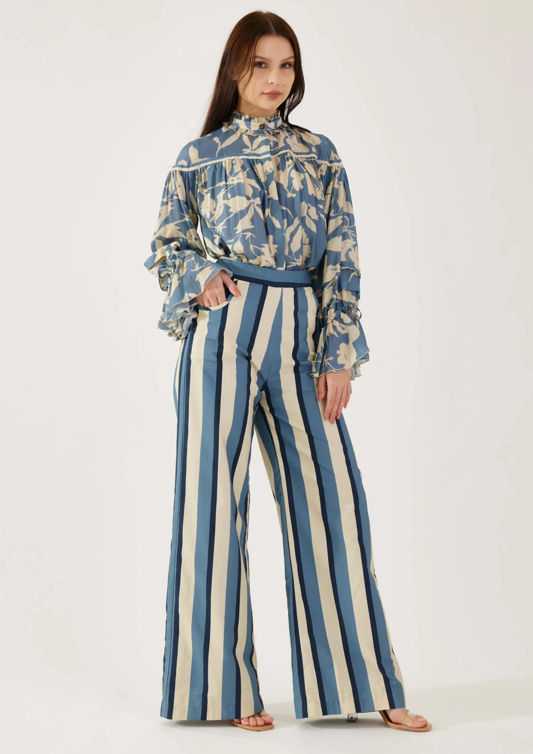 Sky blue navy stripe pants