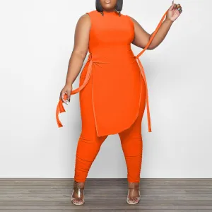 Solid Sleeveless Slit 2PCS Pants Set