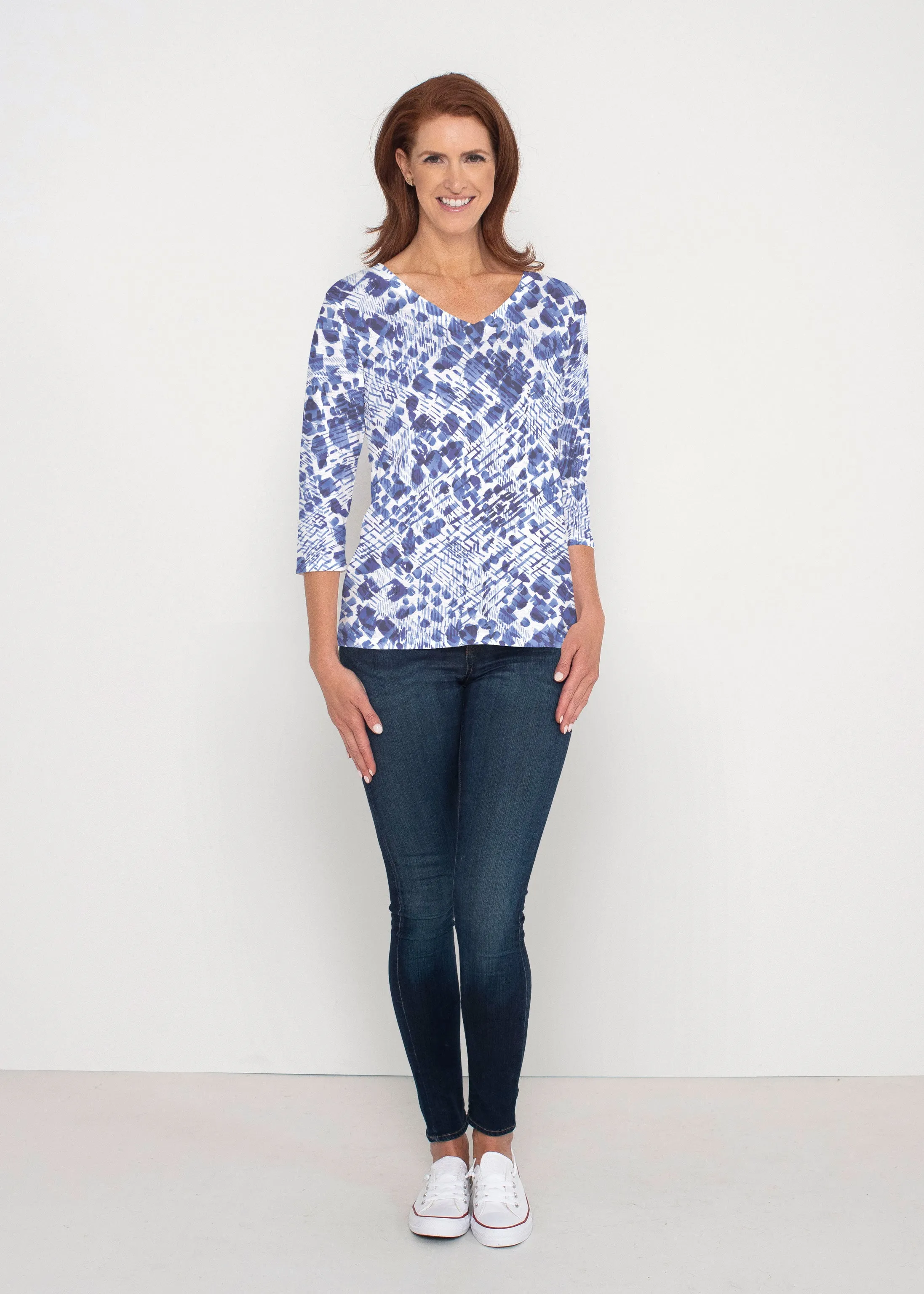 Sophia (8056) ~ Signature 3/4 Sleeve V-Neck Top