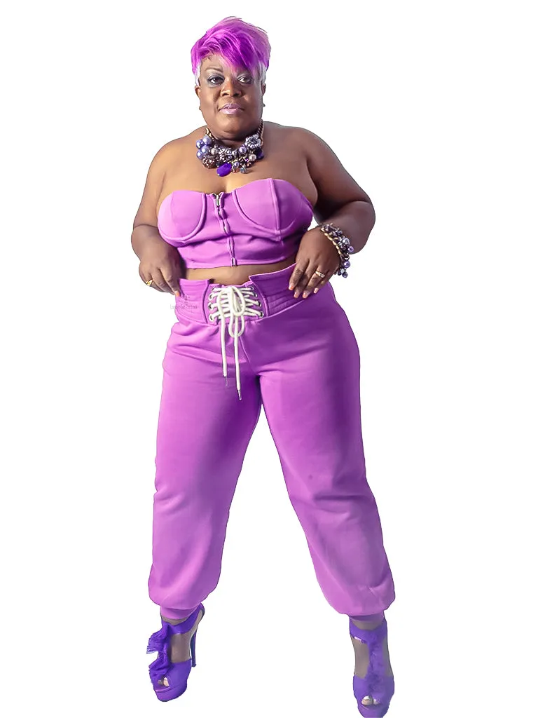 Sporty Chic Bustier Waist Tie Jogger Set