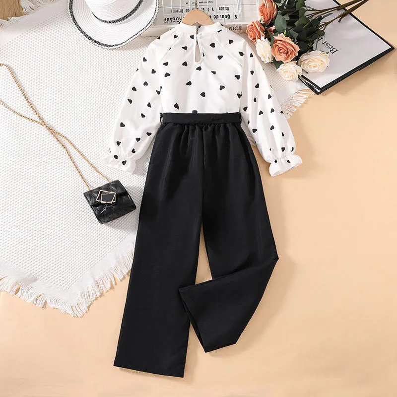 Spring new print long-sleeved tops girls two-piece suit