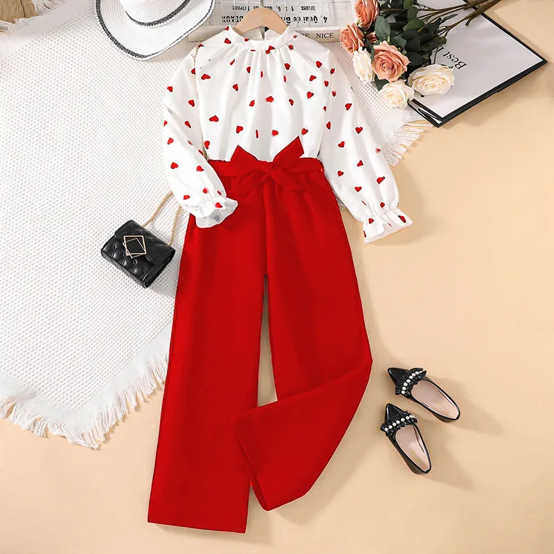 Spring new print long-sleeved tops girls two-piece suit