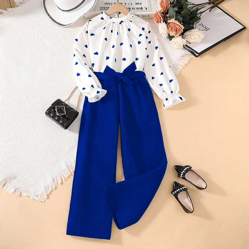 Spring new print long-sleeved tops girls two-piece suit