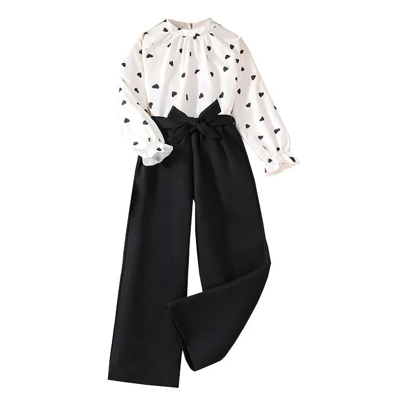 Spring new print long-sleeved tops girls two-piece suit