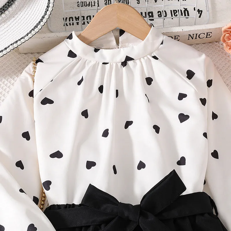 Spring new print long-sleeved tops girls two-piece suit