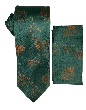 Stacy Adams Geo Floral Tie and Handkerchief - Forrest Green