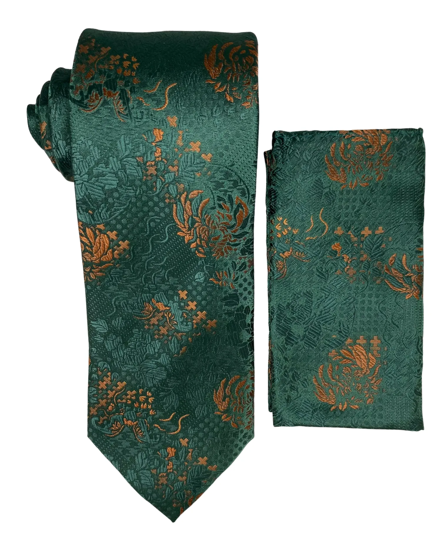 Stacy Adams Geo Floral Tie and Handkerchief - Forrest Green