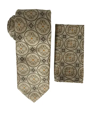 Stacy Adams Medallion Tie and Handkerchief - Beige Tan