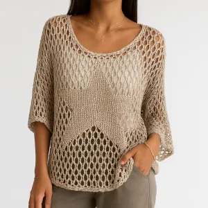 Star Knit Mesh Sweater | Lightweight Cotton Blend | Casual Statement