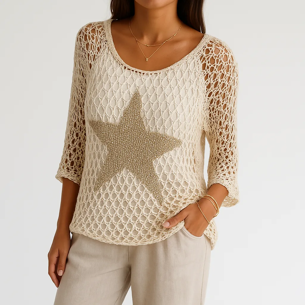 Star Knit Mesh Sweater | Lightweight Cotton Blend | Casual Statement
