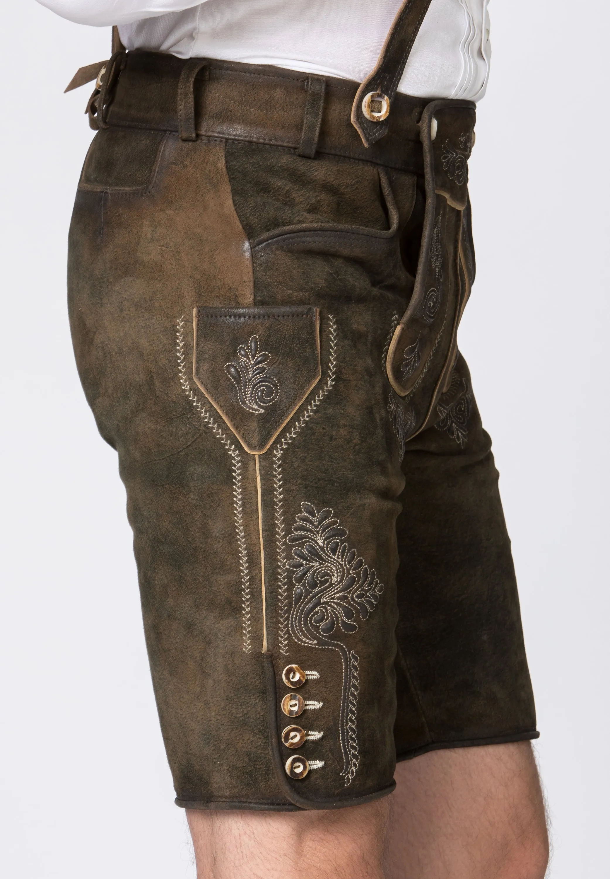 Stockerpoint Men's Lederhosen "Beppo4" Wildbock H-Straps Bison (closeout) 46,58,62